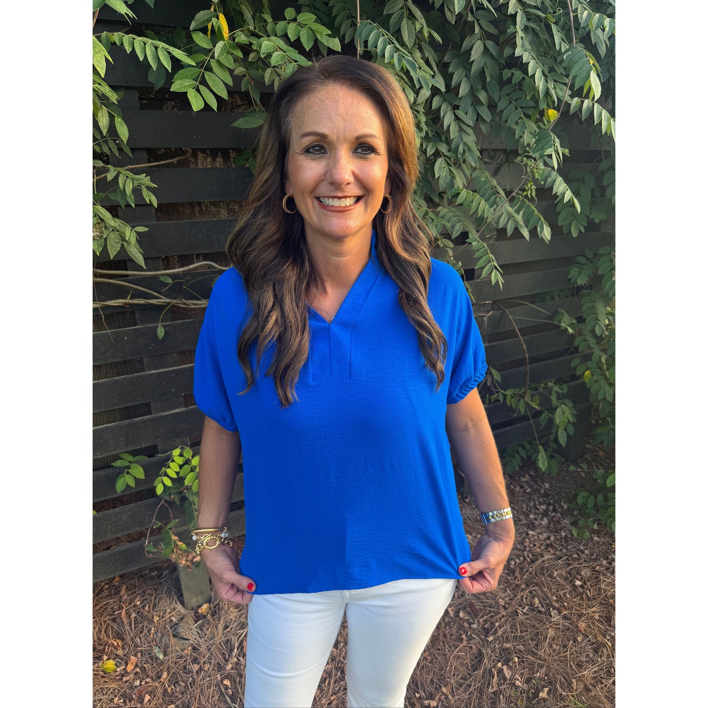 Blue Split Neck Dolman Top