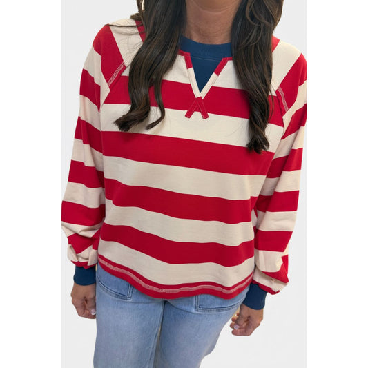 Red & Cream Casual Stripe Cropped Top