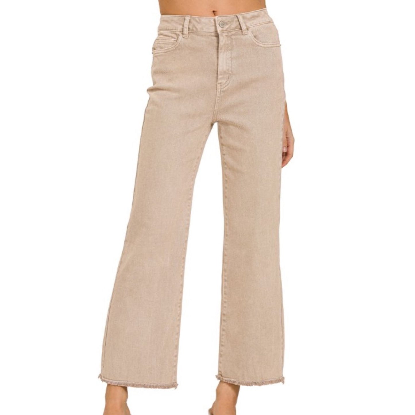 High Waist Frayed Hem Bootcut Jeans - Ash Mocha