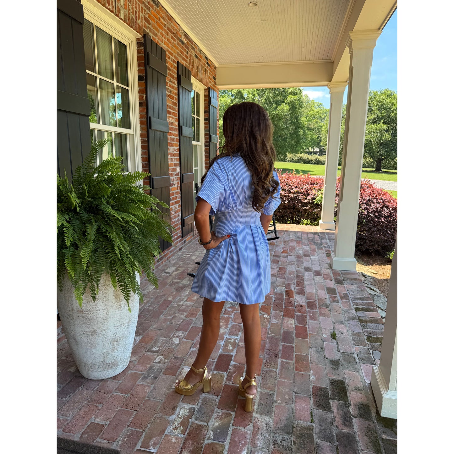 Striped Button Down Pleated Dress
