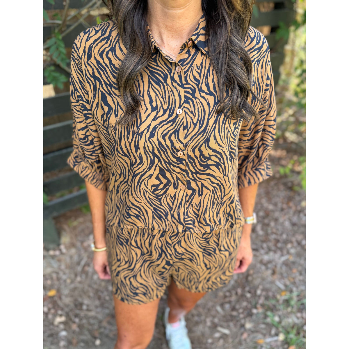 Tiger Print Boxy Cropped Shirt & Shorts Set