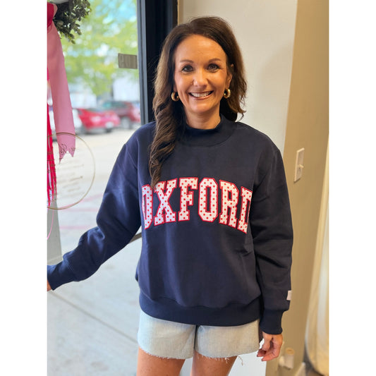 Navy Oxford Polka-Dot Mockneck Sweatshirt