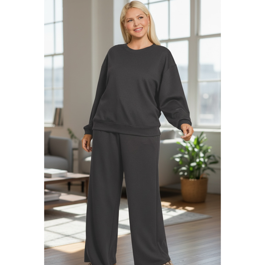 Plus Scuba Crewneck and Pants Set - Black
