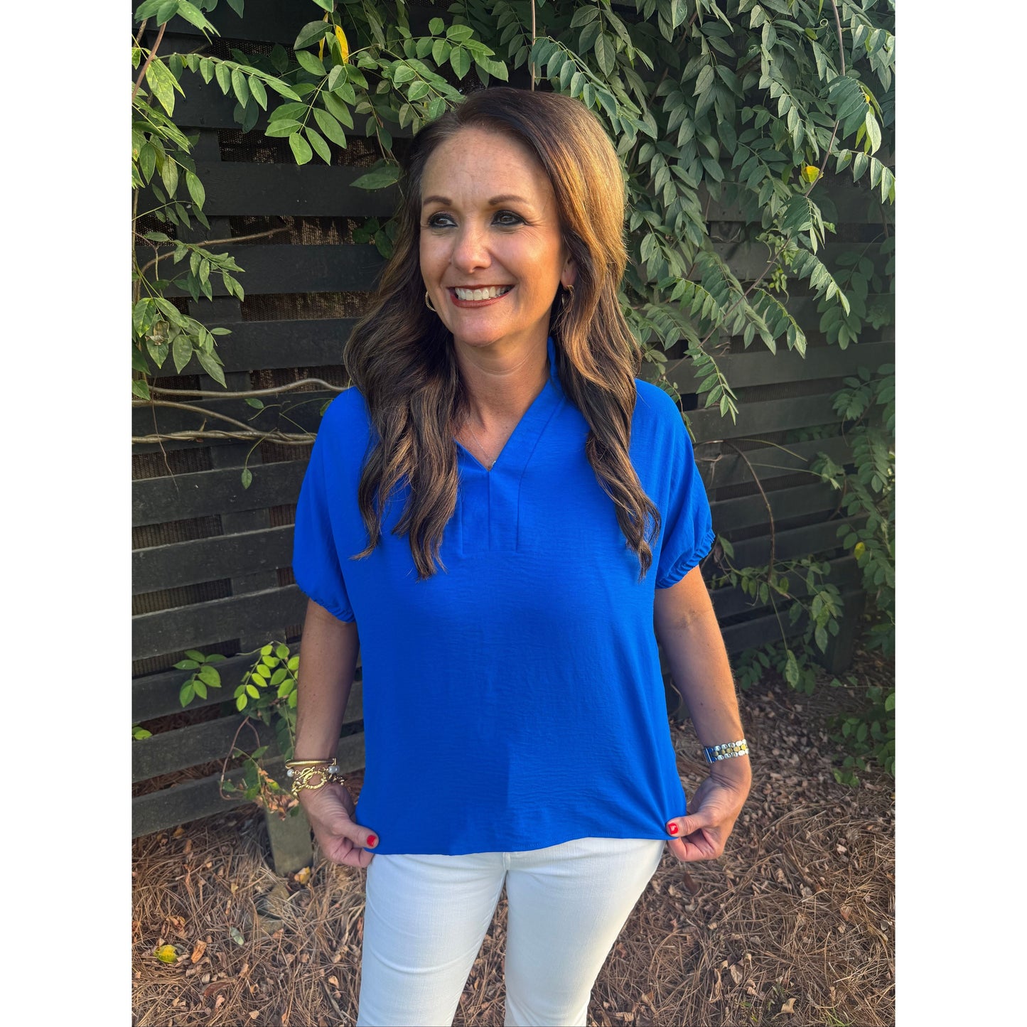 Blue Split Neck Dolman Top