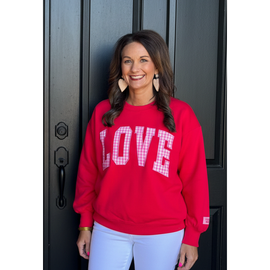 Lulu Mac LOVE Sweatshirt - Red with Pink Gingham