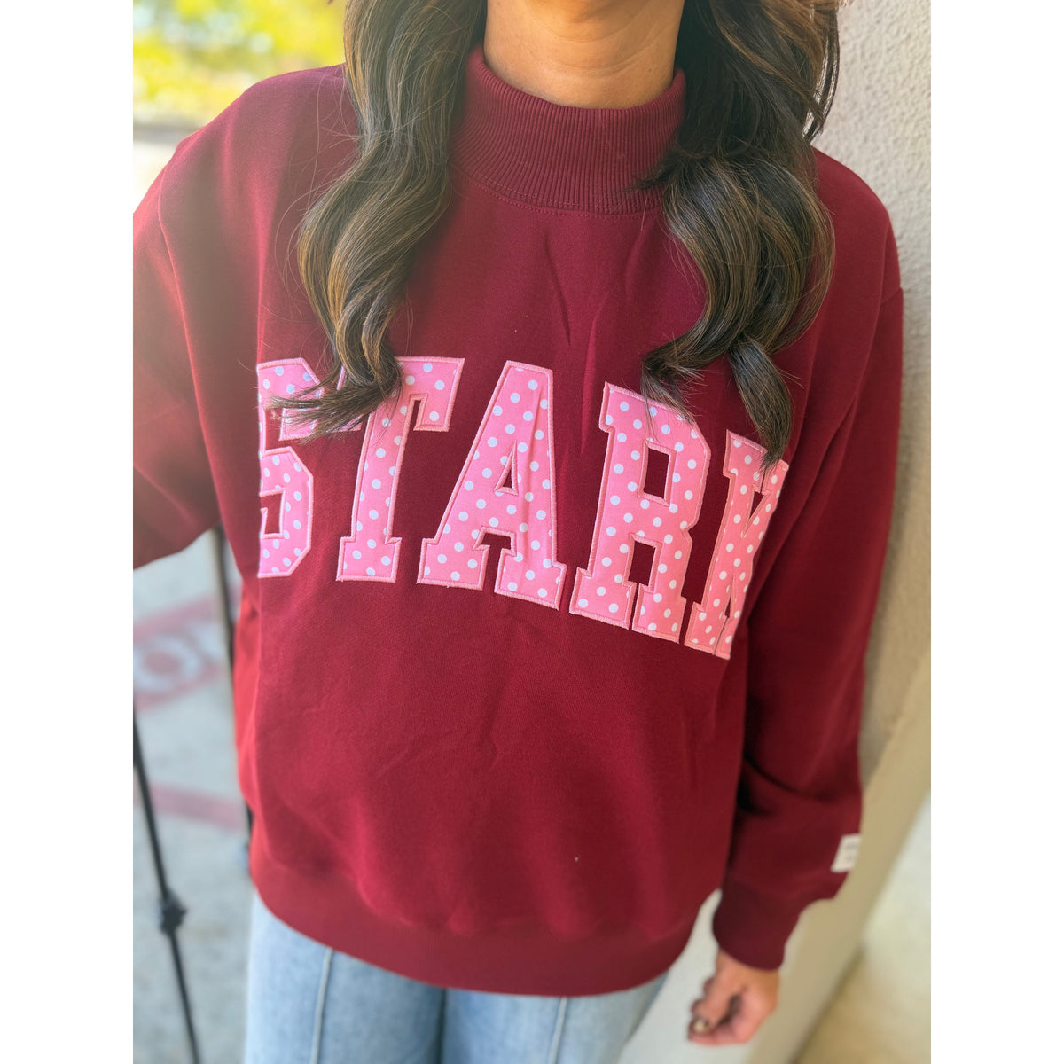 Maroon Stark Polka-Dot Mockneck Sweatshirt