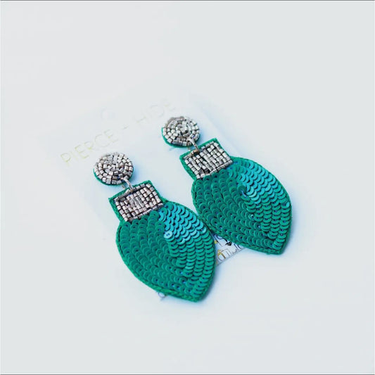 Custom Sequin Bulb Earrings - Green