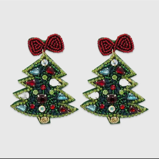 Green Crystal Christmas Tree Earrings