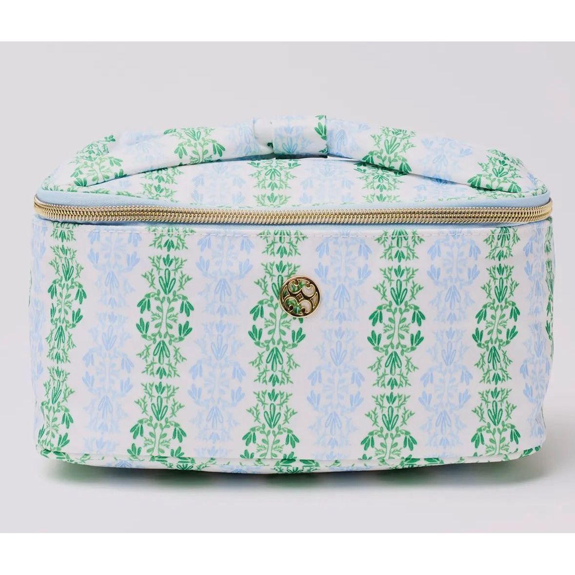 Rectangular pouch with green floral pattern on a light gray background