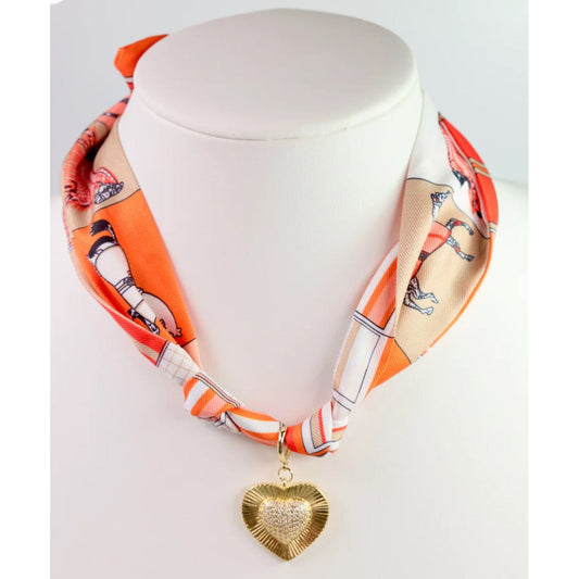 Lillie Scarf Charm Necklace Orange Tan