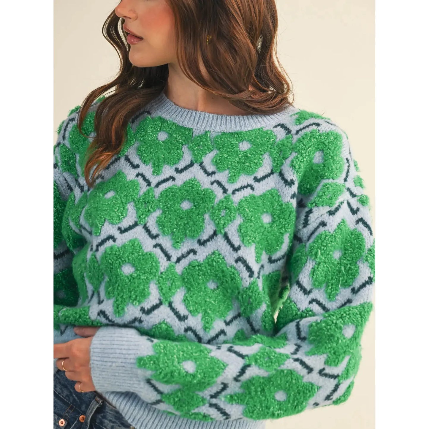 Fuzzy Texture Floral Sweater