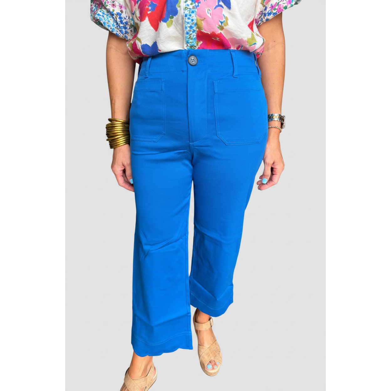 Ocean Blue Scallop Hem Wide Leg Pants