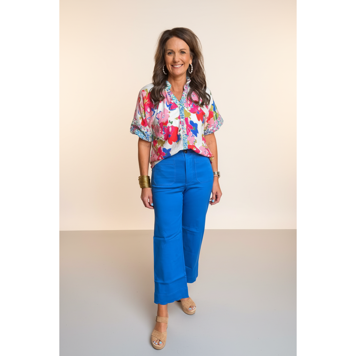 Ocean Blue Scallop Hem Wide Leg Pants