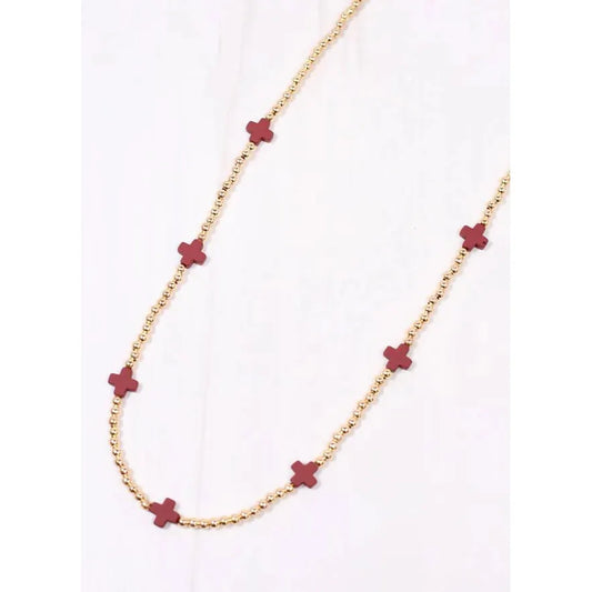 Kathy Necklace with Crosses Burgundy