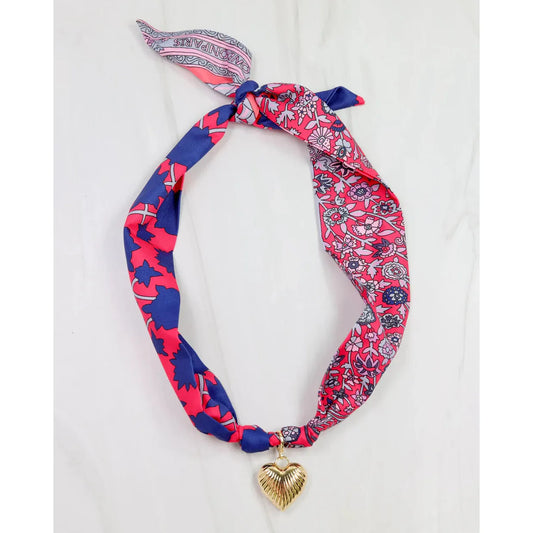Lillie Scarf Charm Necklace Navy Red
