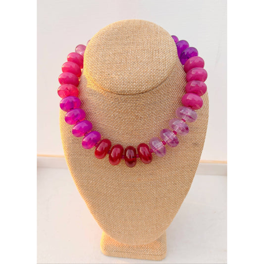 Annie Ks Boutique Berry Crush Rory Rondelle Necklace featuring chunky translucent purple, burgundy, and magenta beads.