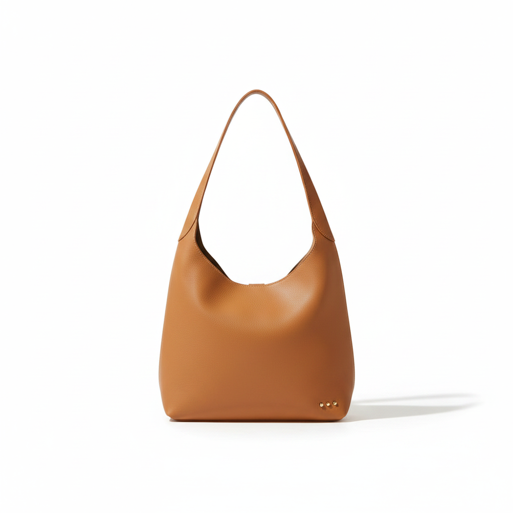 Annie Ks Boutique Haddie Hobo brown vegan leather shoulder tote with a spacious design and gold hardware detail.