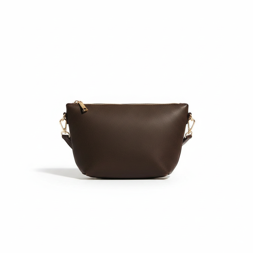 Annie Ks Boutique chocolate brown vegan suede bum bag with gold hardware and zipper closure