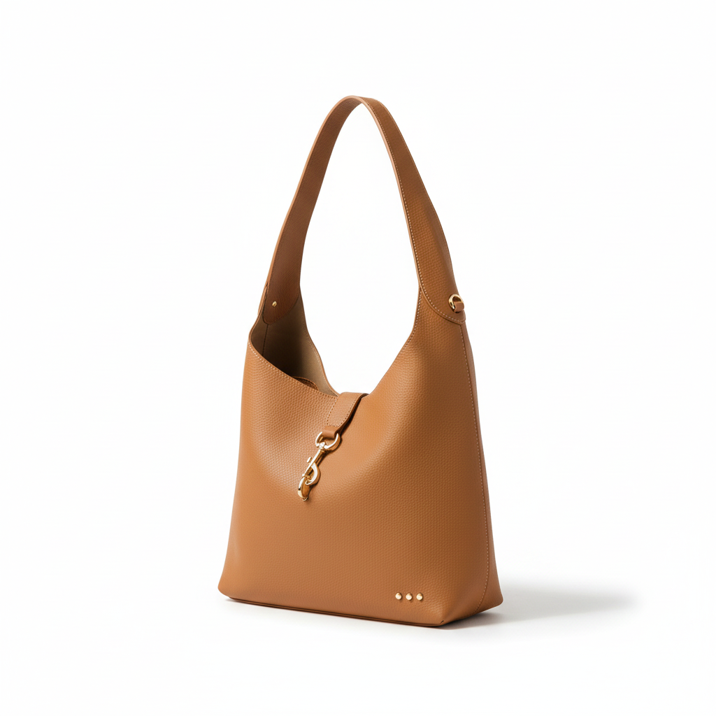 Annie Ks Boutique Haddie Hobo brown vegan leather tote bag with a secure gold hardware lock accent