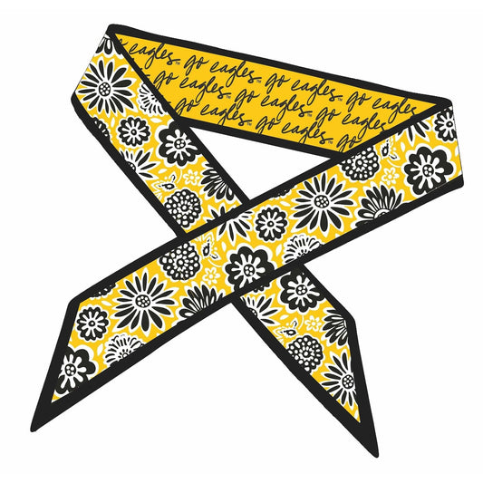 Annie Ks Boutique Southern Miss Golden Eagles reversible satin skinny scarf with yellow and black floral print